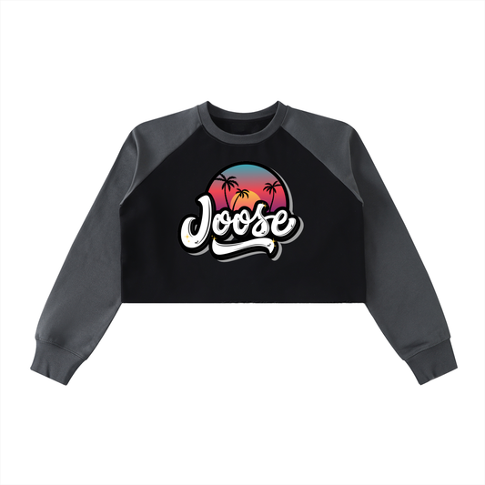Raw-Hem Color-Block Raglan Crop Sweatshirt