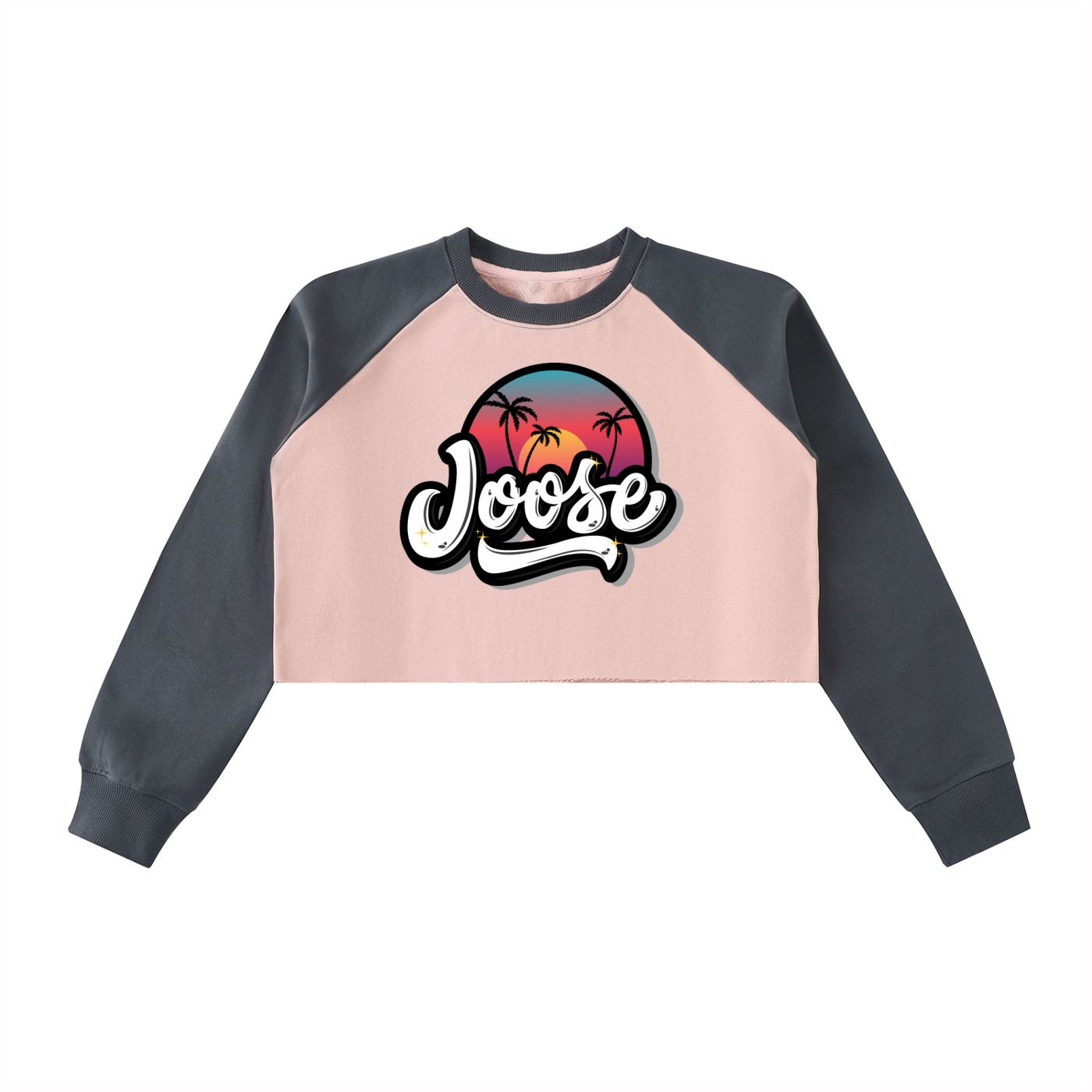 Raw-Hem Color-Block Raglan Crop Sweatshirt