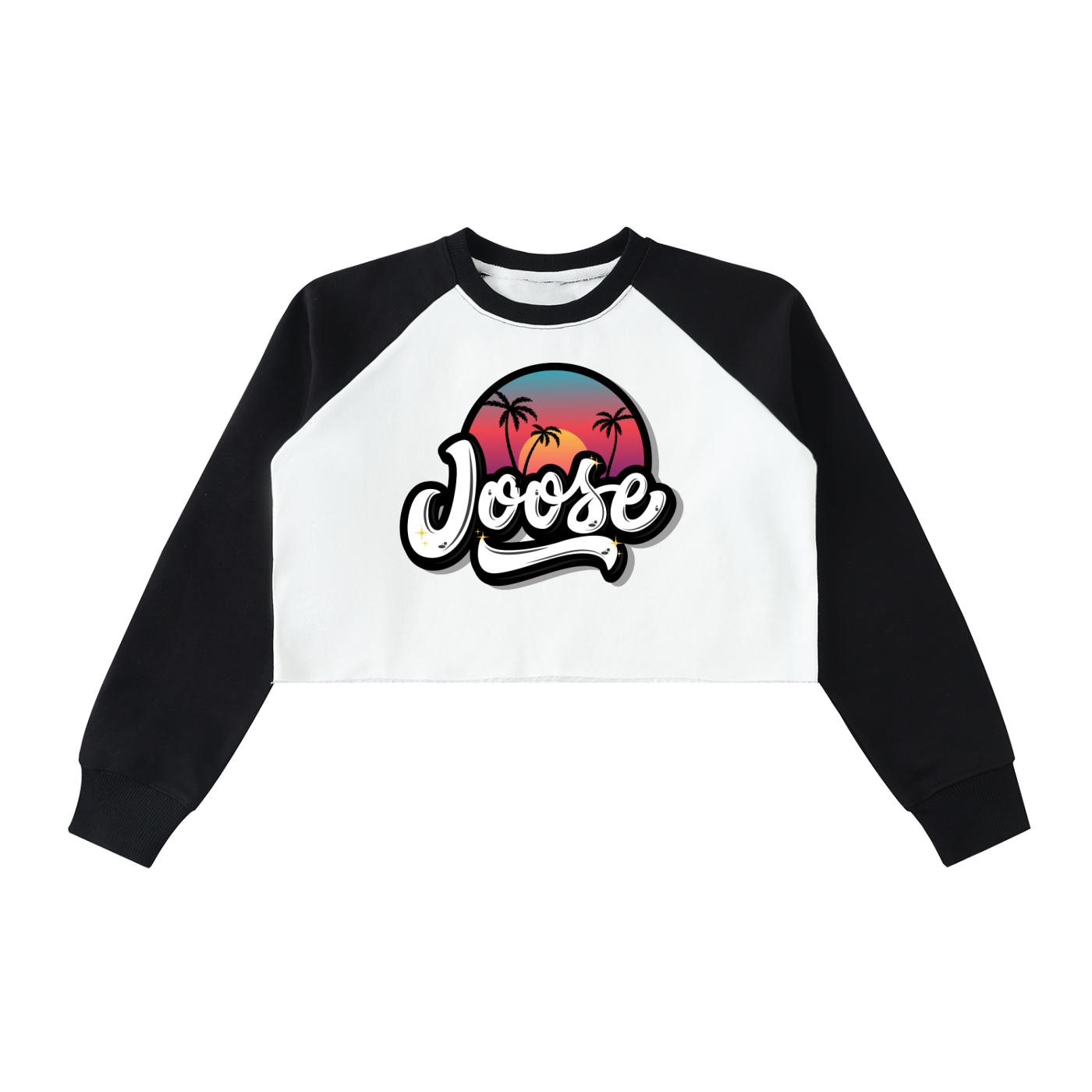 Raw-Hem Color-Block Raglan Crop Sweatshirt